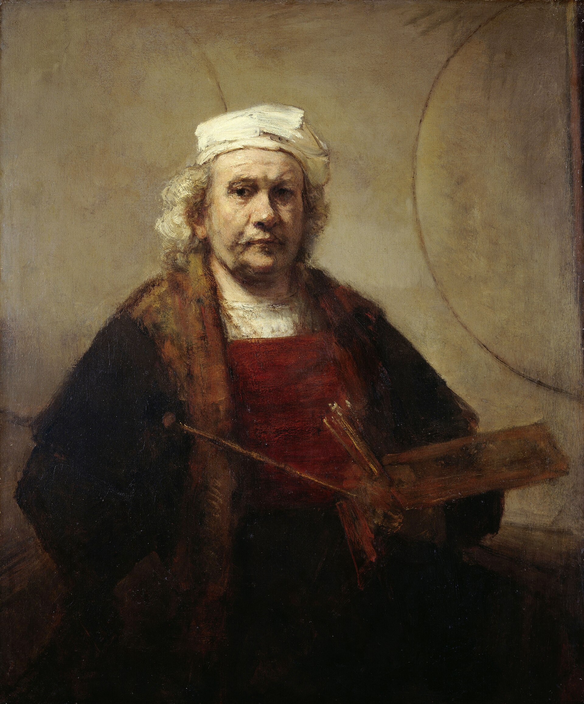 Imagem de referência de Autorretrato com Dois Círculos, descrito nos dados abertos como pintura de Rembrandt