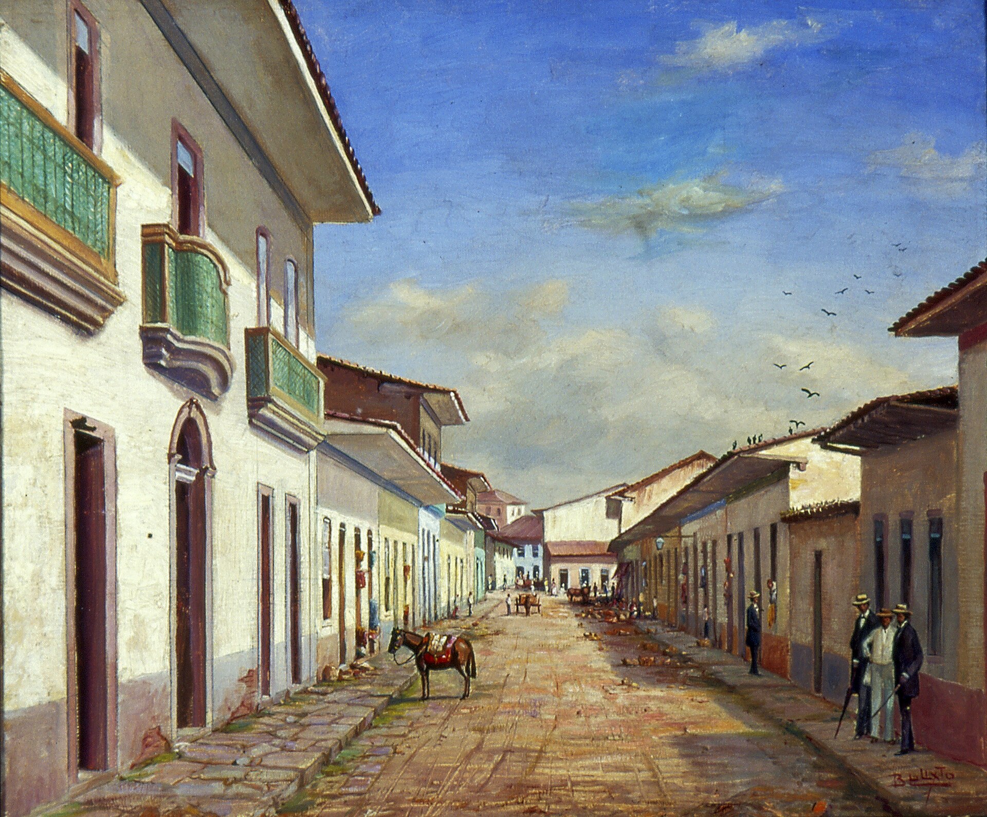 Imagem de referência de Rua da Quitanda, 1858 (Rua Alvares Penteado e São Bento), descrito nos dados abertos como pintura de Benedito Calixto