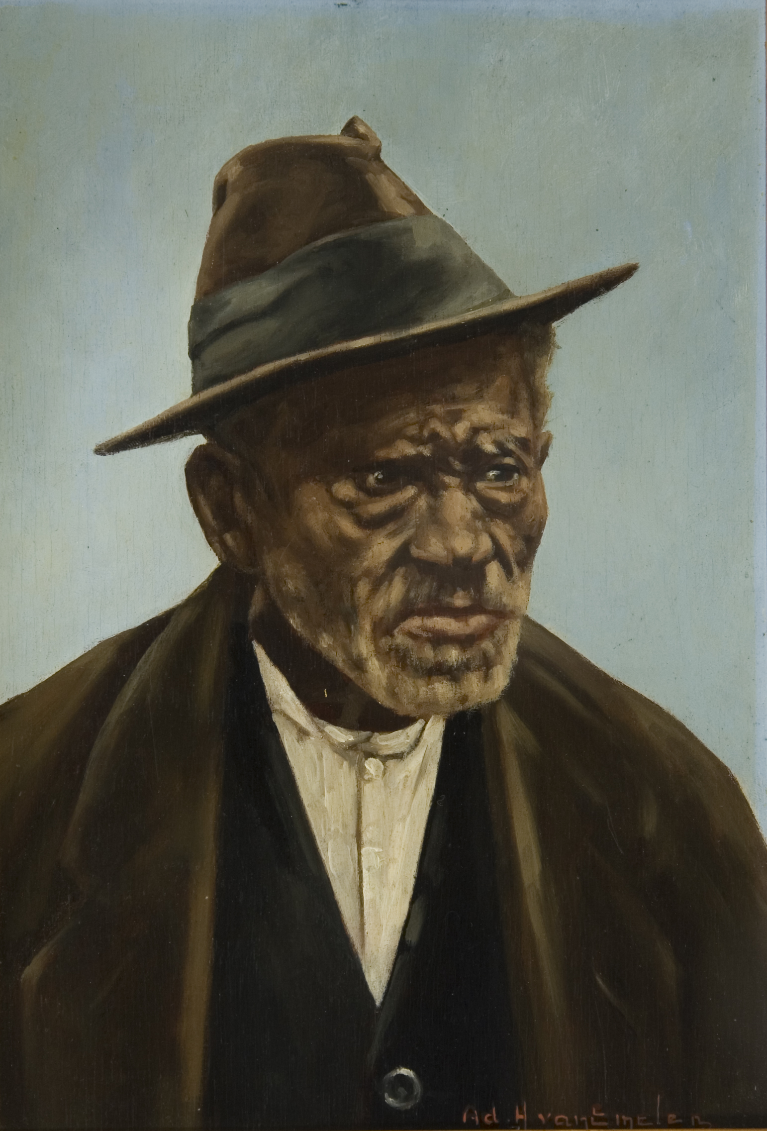 Imagem de referência de Negro com chapéu, descrito nos dados abertos como pintura de Adrian Henri Vital van Emelen‎ no Museu Paulista