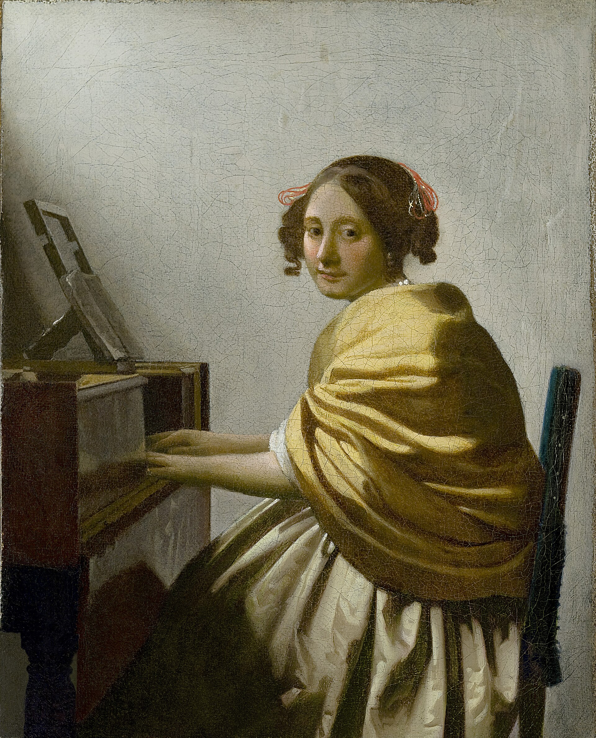 Imagem de referência de Jovem sentada ao virginal, descrito nos dados abertos como pintura de Johannes Vermeer