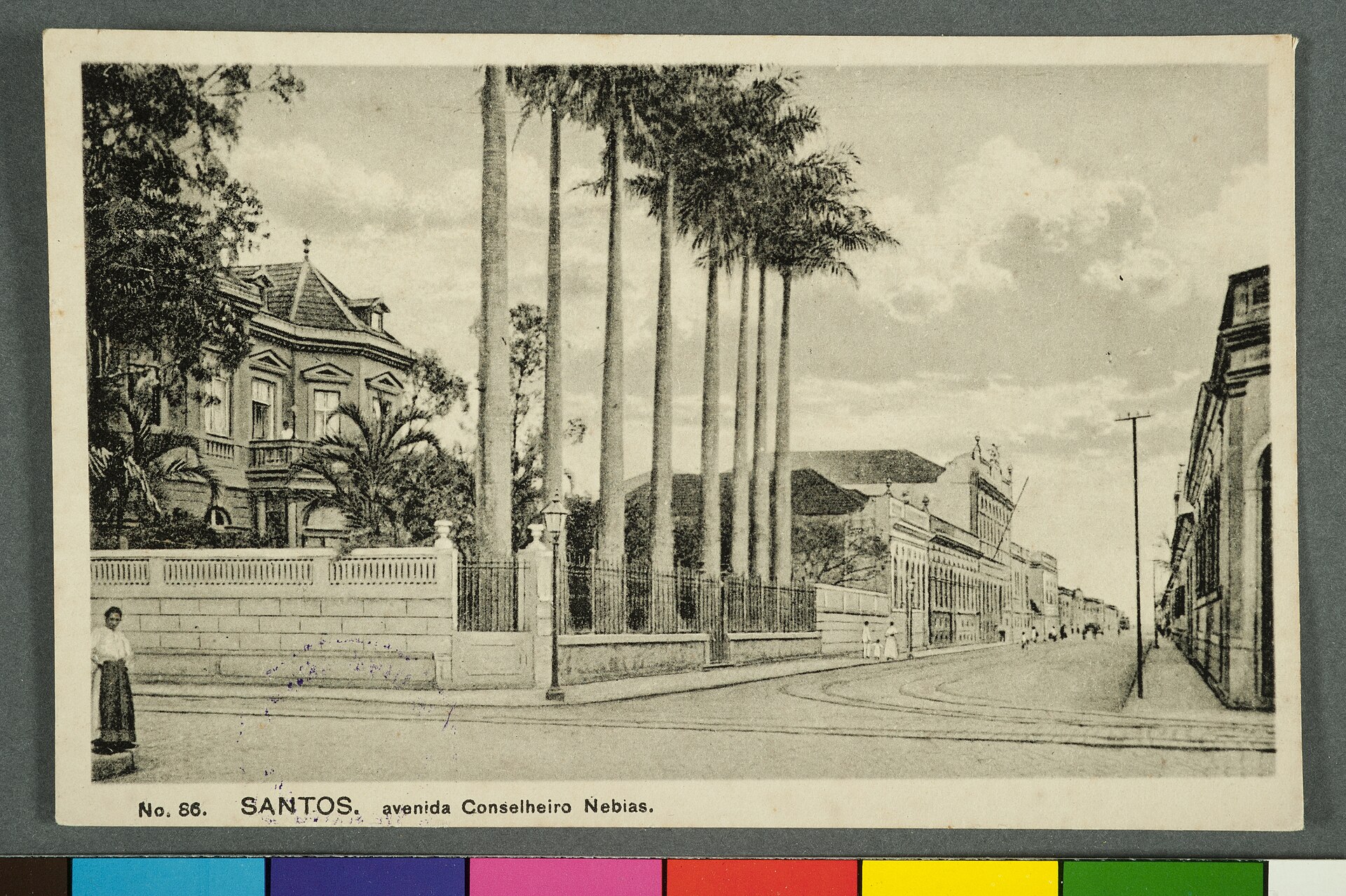 Imagem de referência de No. 86. Santos. Avenida Conselheiro Nebias, descrito nos dados abertos como item da Coleção Cartões Postais, no Museu Paulista