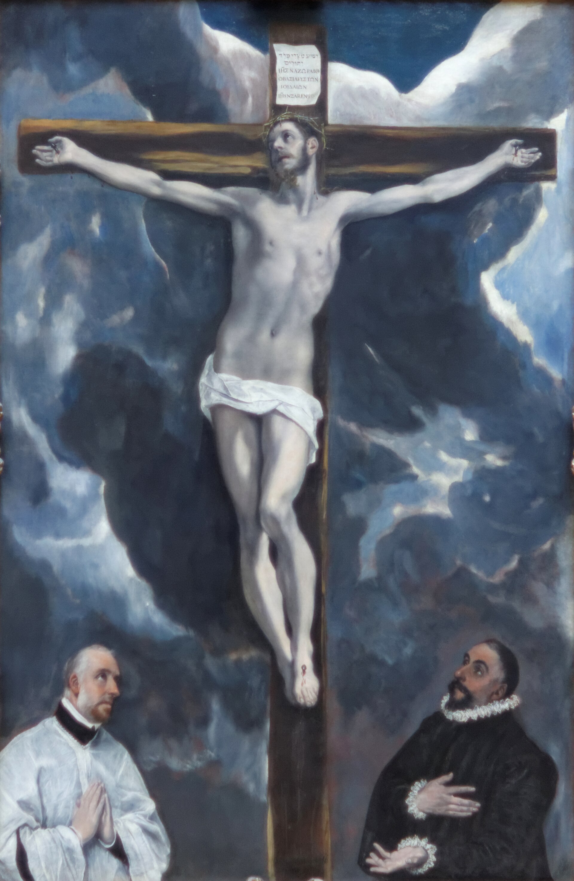 Imagem de referência de Cristo na Cruz adorado por dois doadores, descrito nos dados abertos como pintura de El Greco