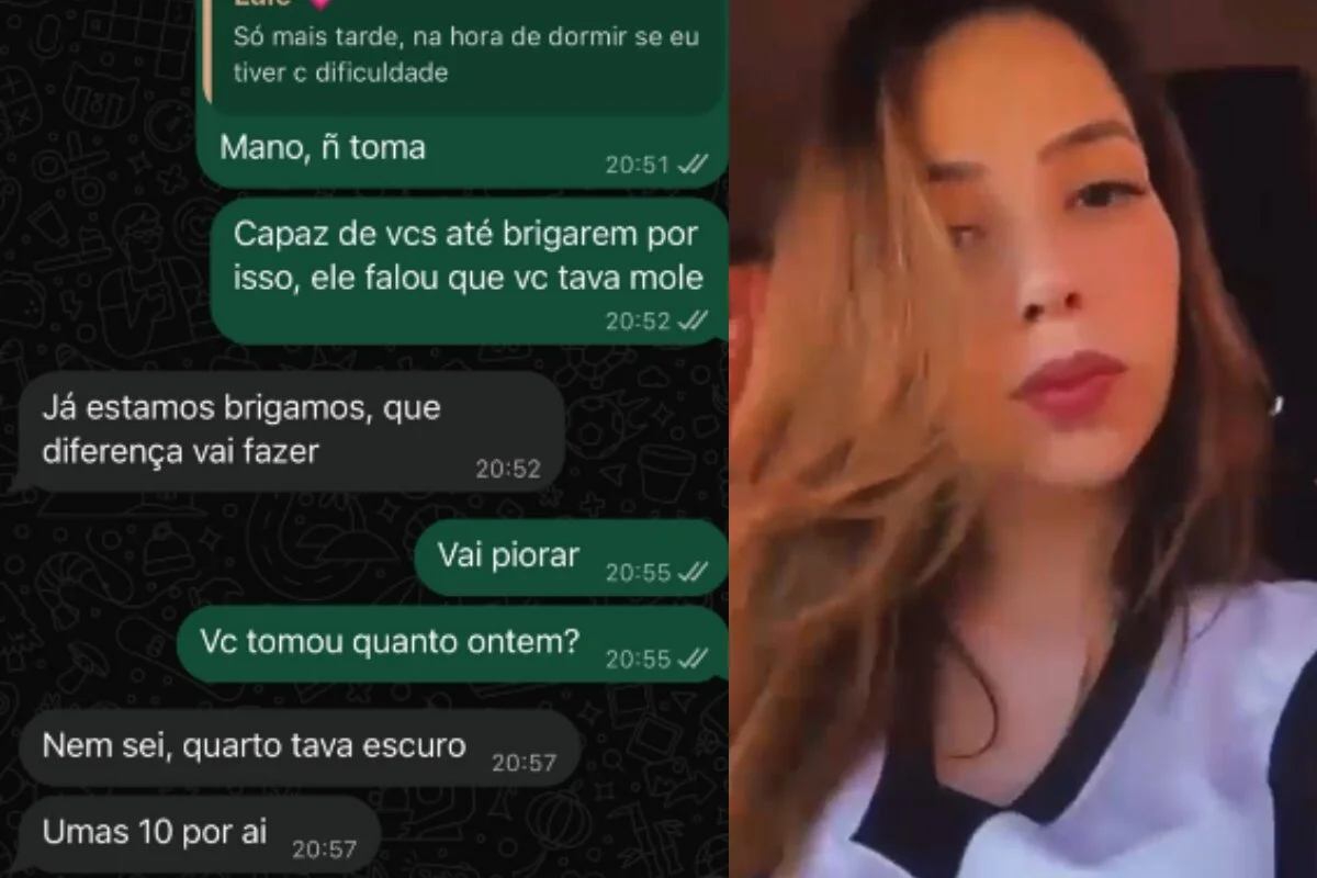 Reprodução mensagem WhatsApp e ao lado foto de mulher - Metrópoles