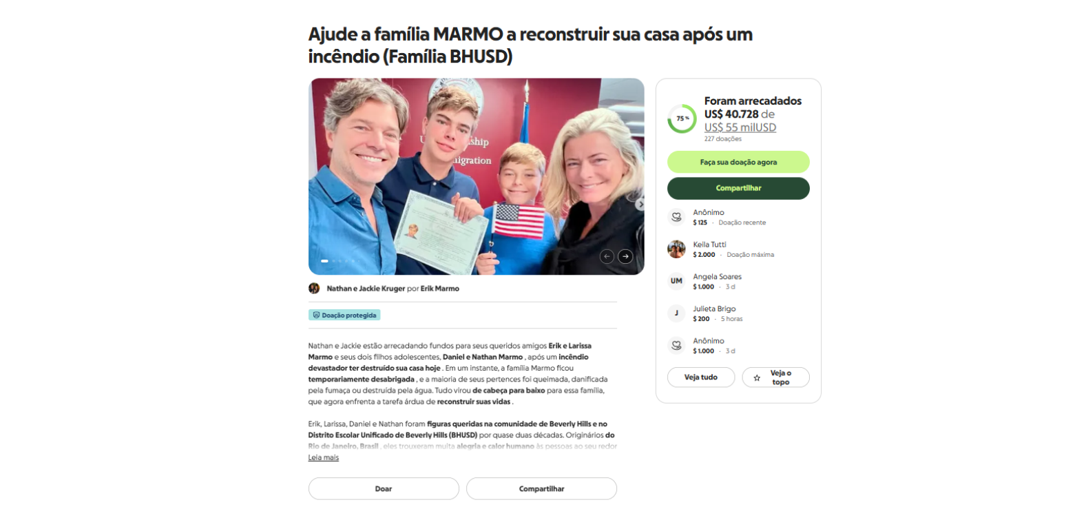 Ex-Globo Erik Marmo arrecada mais de R$ 200 mil em vaquinha para reconstruir sua casa ap&oacute;s inc&ecirc;ndio
