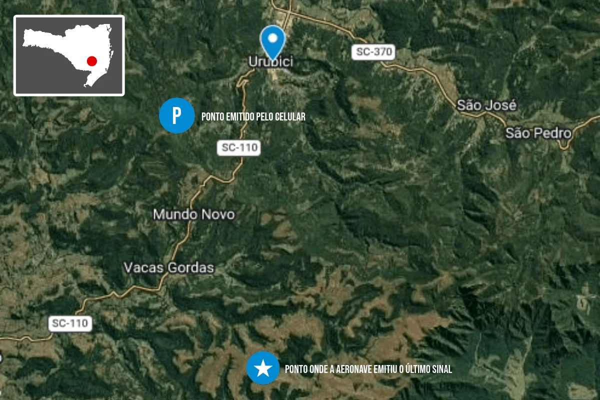 Locais onde ultimos sinais de helicóptero com rick foram emitidos