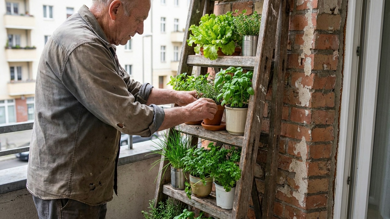 Homem transforma uma escada velha em horta vertical com invenção caseira que cabe até em varanda pequena