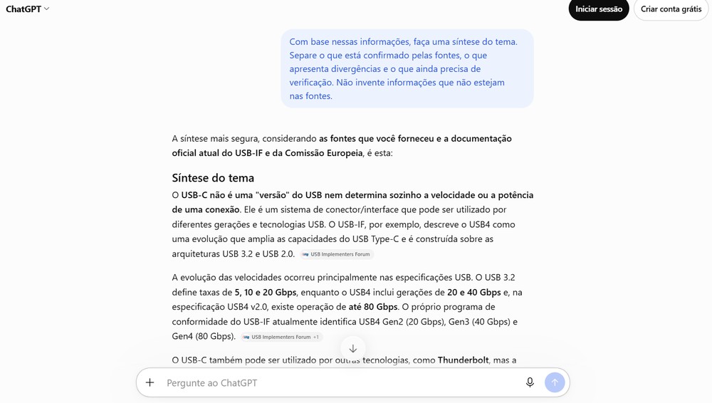 Síntese de um tema feito pelo ChatGPT — Foto: Captura de tela / Eduarda Melo