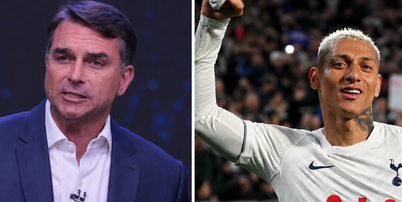 Fl&aacute;vio Bolsonaro (PL), candidato &agrave; Presid&ecirc;ncia da Rep&uacute;blica, e jogador Richarlison Foto: Estad&atilde;o