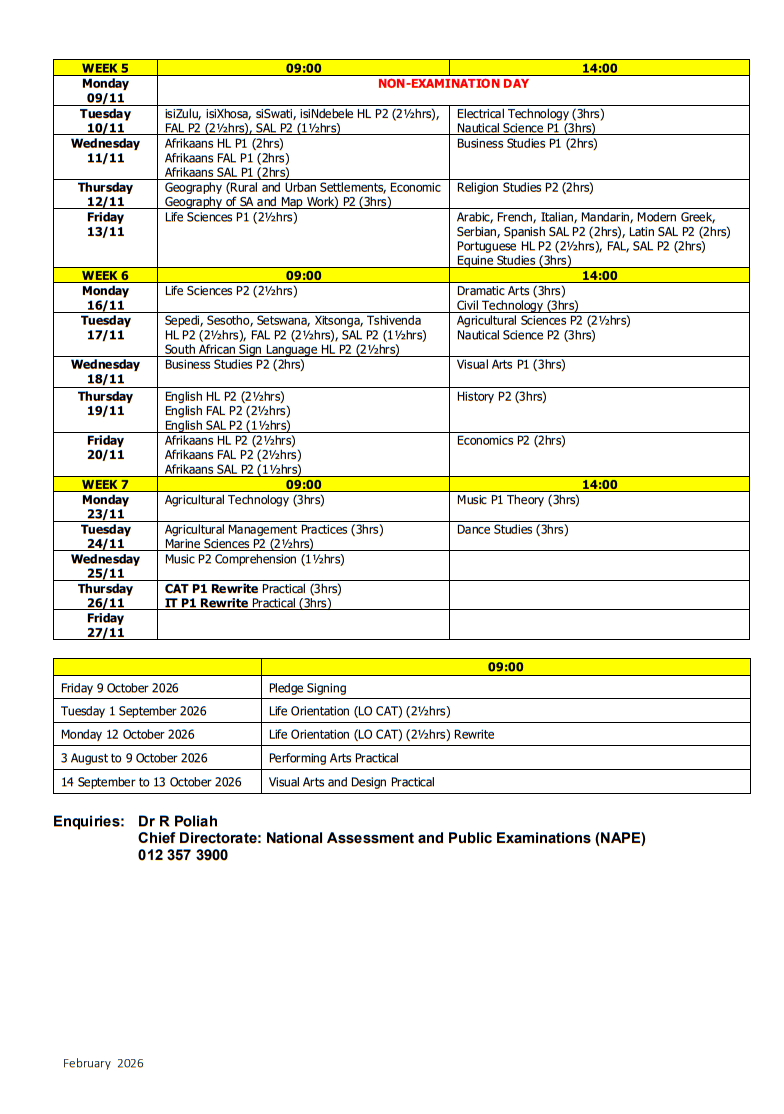 As provas do Matric de 2026 estão agora a apenas uma semana de distância.