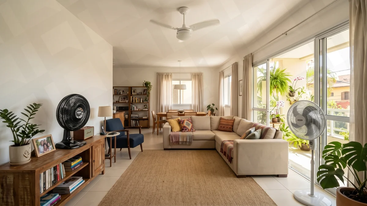 Sala com ventiladores
